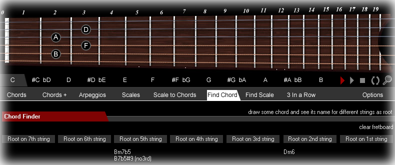 find a chord name by drawing shapes on fretboard
